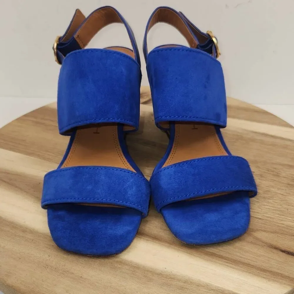Tory Burch Women's Selby block-heel sandal Blue Suede Size 7.5 M